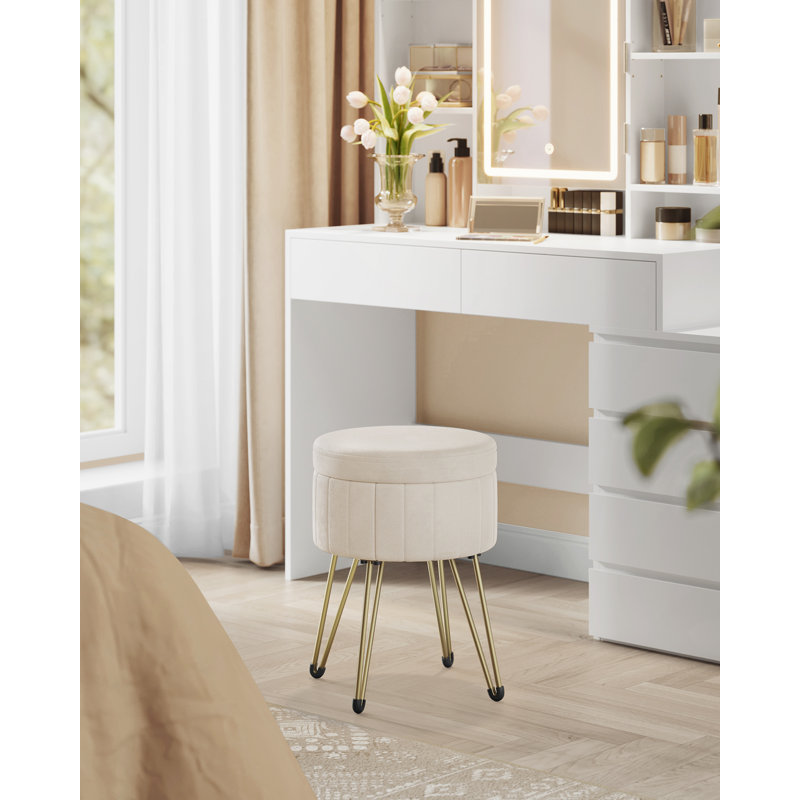 Alliber 32cm Wide Round Solid Colour Footstool Ottoman with Storage, White