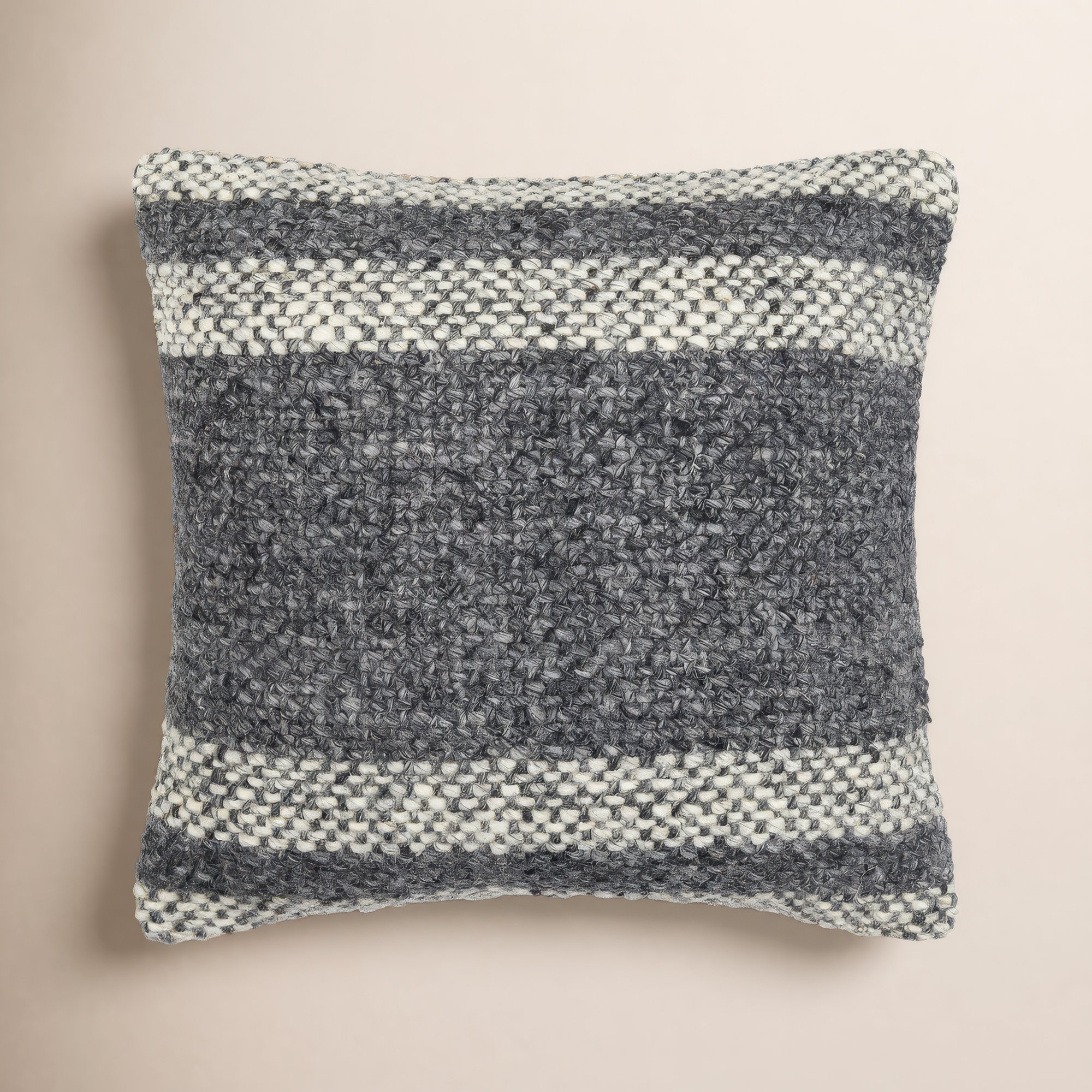 Serephine Striped Wool/Cotton Pillow Cover, 18"H x 18"W, Pillow Cover Only - No Insert, Gray/Beige
