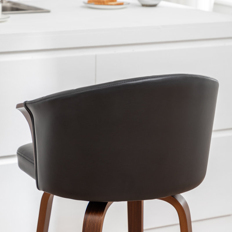 Devault Swivel Upholstered Counter Stool With Wood Frame, Black