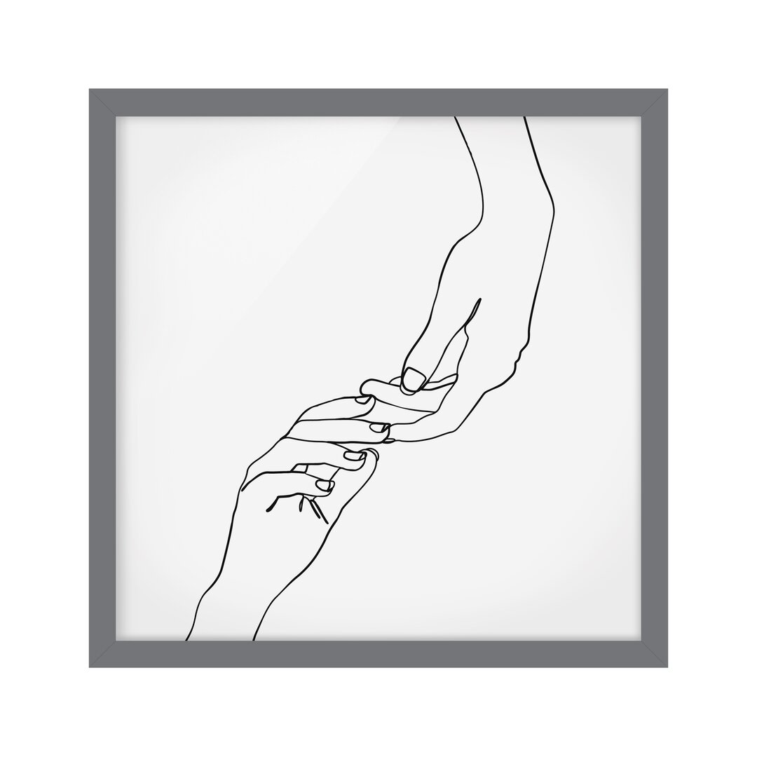 Gerahmtes Poster Line Art Hands Touch