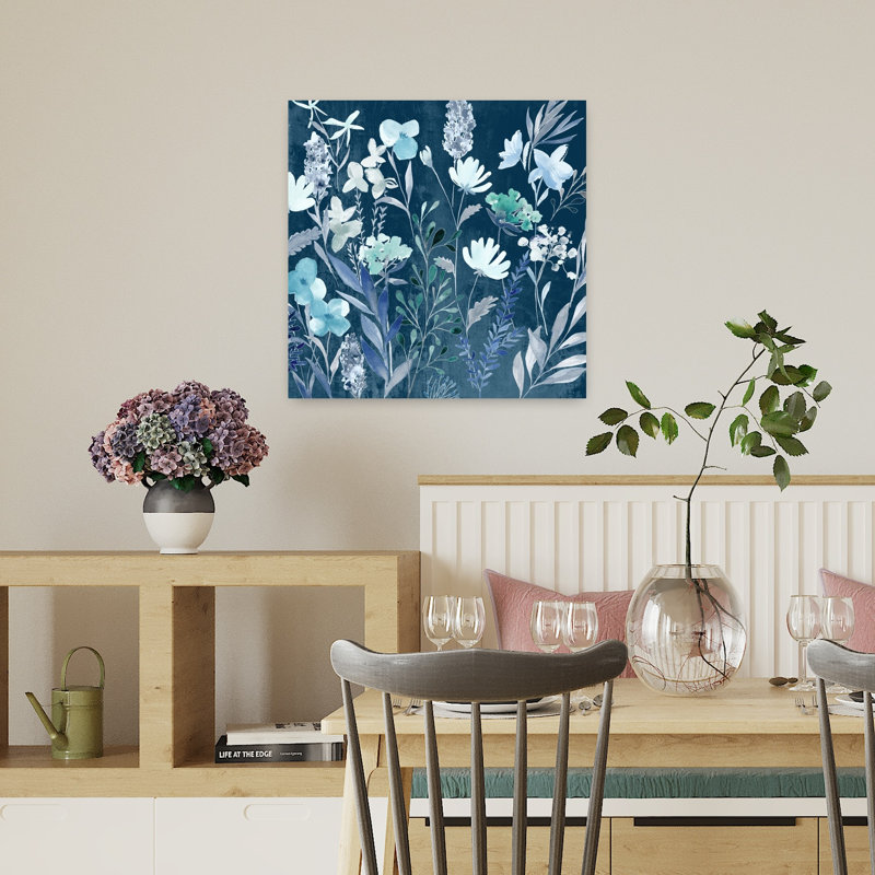 Floral Symphony In Blue Hues I by Hannah Dawson - Wrapped Canvas Print, 45.72 cm H x 45.72 cm W
