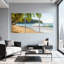 Palmiers, plage tropicale, vagues de sable, ciel de sable, ensemble de 3 impressions sur toile-259674356