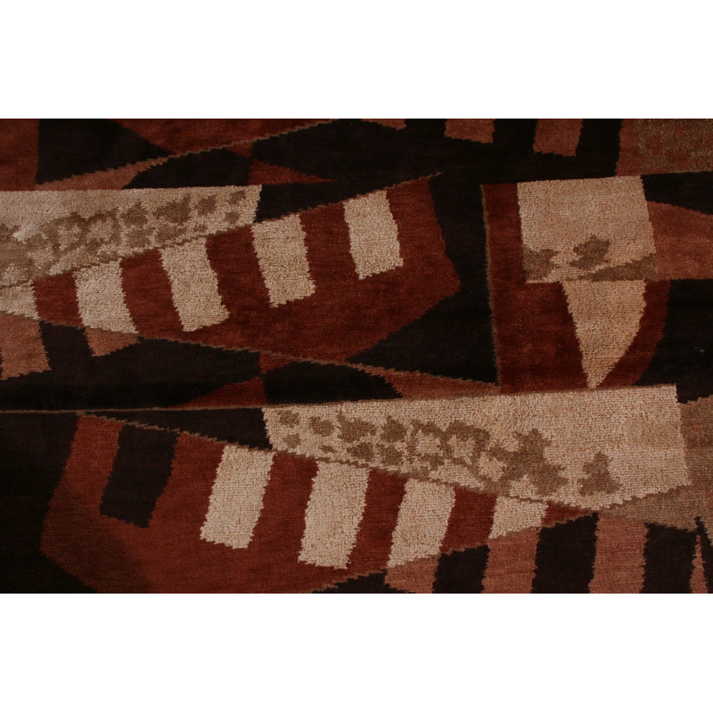 Cubist Rug Beige-Brown Wool And Silk Geometric Pattern By Isabelline