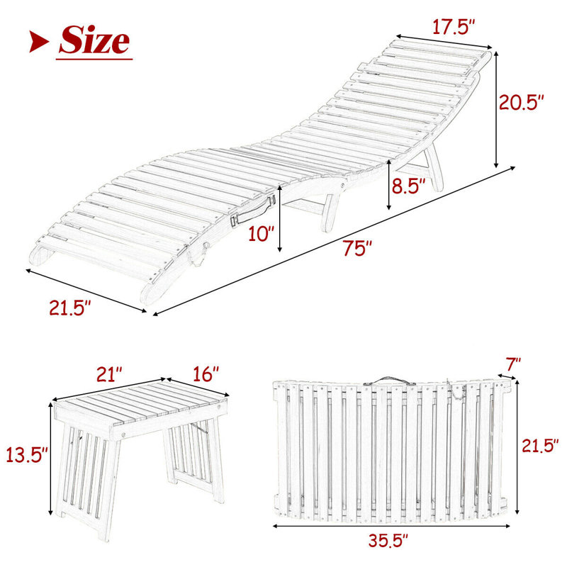 Chaise longue inclinable longue de 75 po avec coussins et table Evion