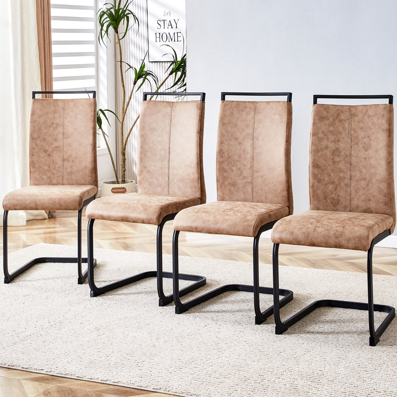4 Modern Dining Chairs In Brown, High Back Upholstered Chair With Foam Filling And Stable Metal Legs For Different Settings Brown (4 ): With Technology Cloth, Tube Legs, Slip Footpad Diverse Spaces -