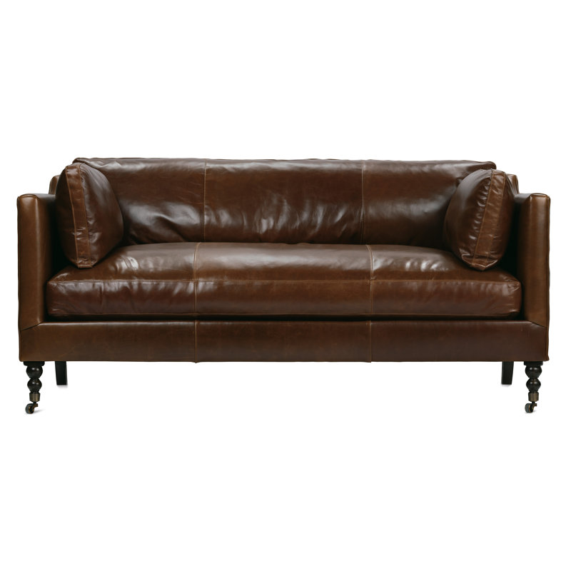 Canapé en cuir Madeline, Bois brun foncé, H 34 po x l 71 po x P 40 po, Brun foncé (Kl247-76)