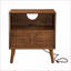 Mid Century Modern Fluted Nightstand with Charging Station, 1 Drawer + Open Shelf, Walnut