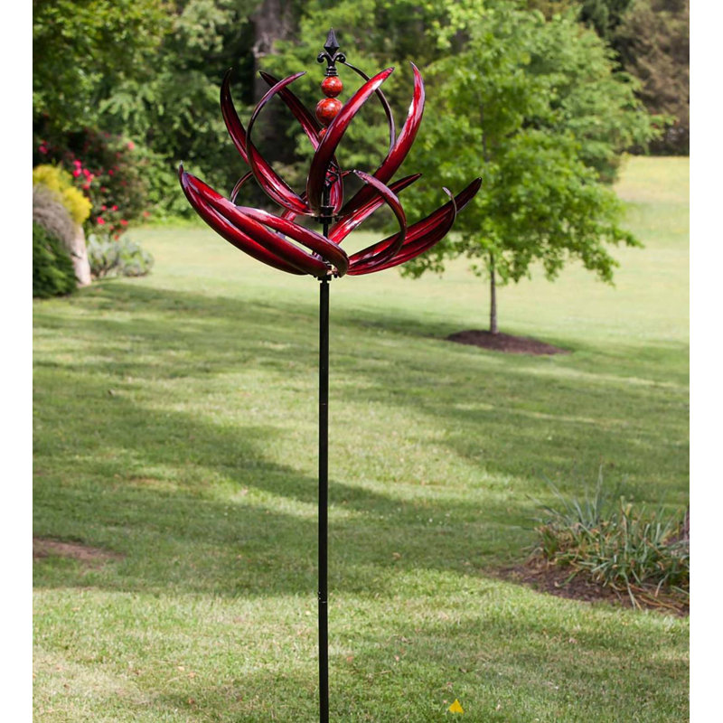 Crimson Lotus Metal Garden Wind Spinner