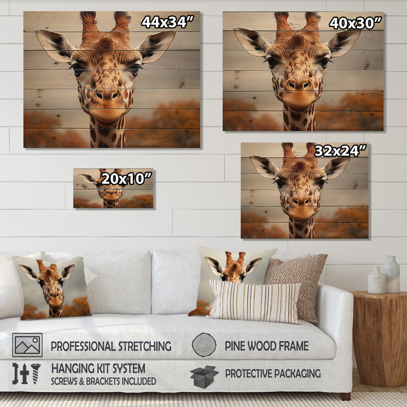 Girafe, art mural en bois, reproduction de portrait d'un animal sauvage, H 24 po x l 32 po x P 0,78 po