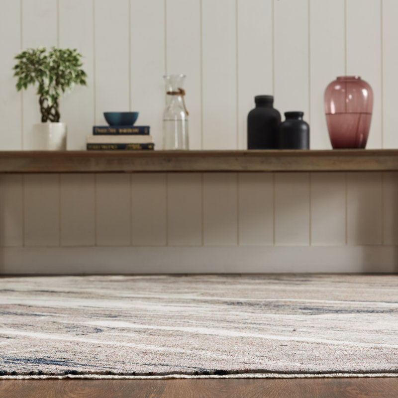 Likens Abstract Area Rug in Gray/White, Rectangle 7'7" x 10'