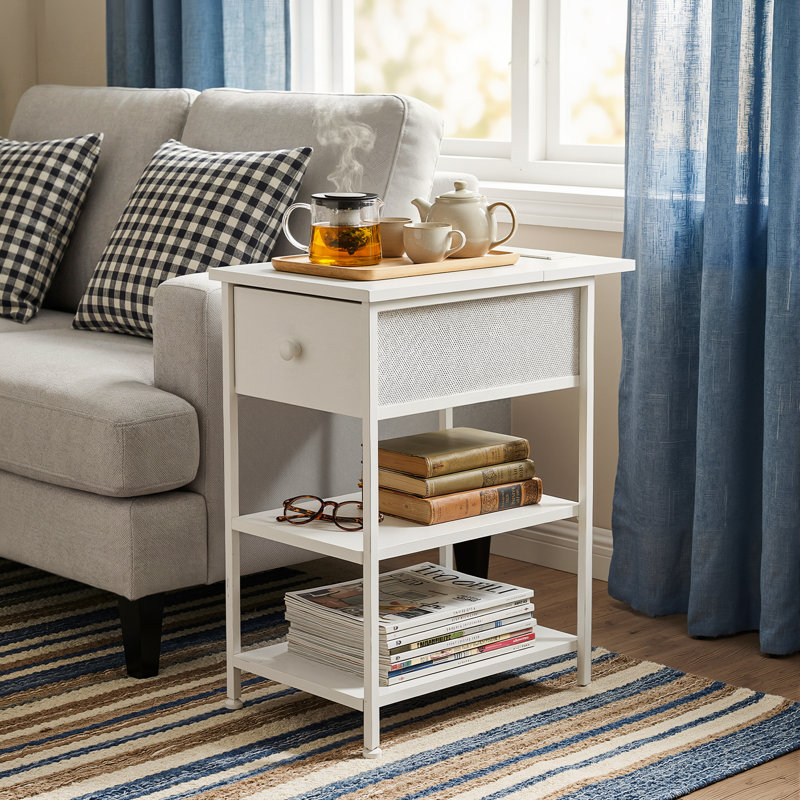 Table de bout avec tablettes et station de charge, table d'appoint rabattable avec ports et prises USB, table de chevet, table de chevet