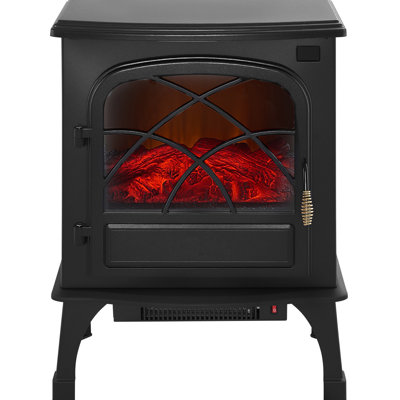 Chaufferette électrique sur pied 1500W 1500W 25,5 pouces, installation rapide avec 4 pieds de soutien, chauffage infrarouge efficace pour les saisons froides, flammes 3D réalistes pour une maison confortable, construction en nylon noir