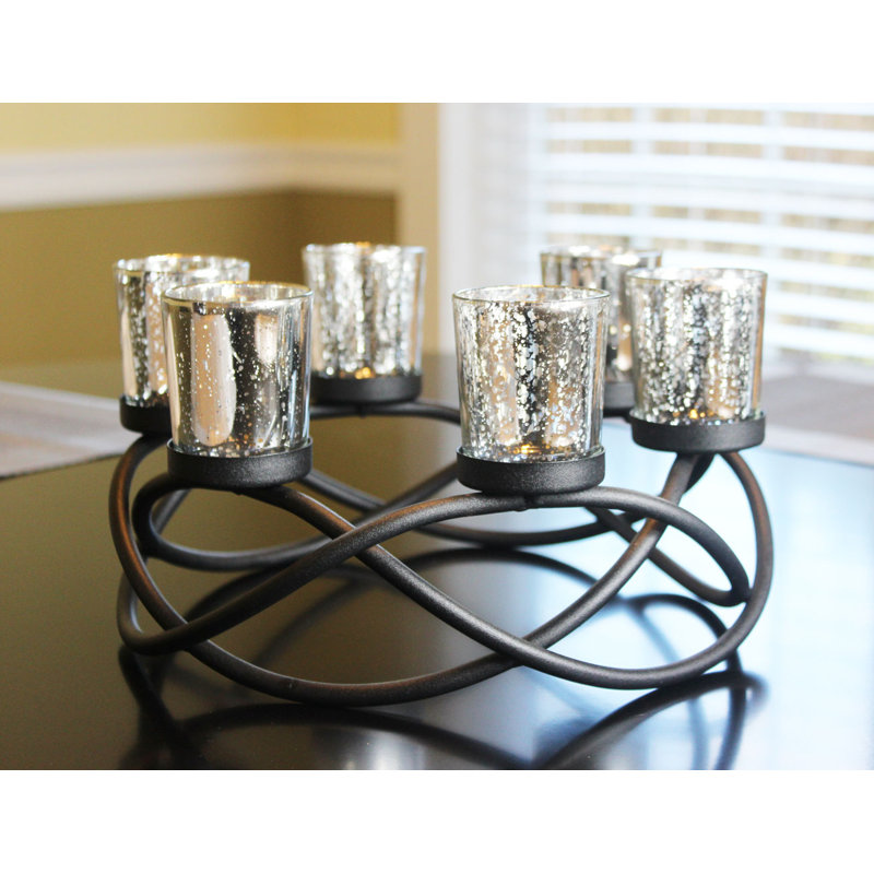 Centre de table avec porte-bougie ronde, Noir / argent