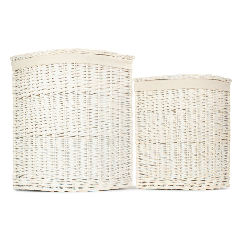 Wicker 2 Piece Laundry Basket Set, White Wash