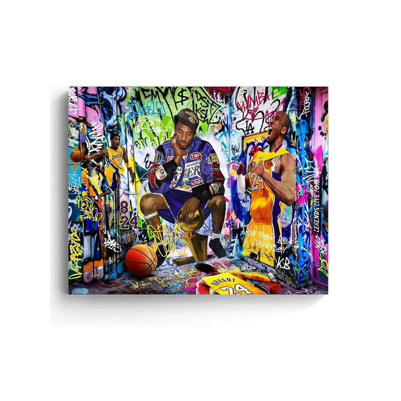 Kobe Canvas Wall Art Decor - Graffiti-Inspired Basketball Tribute Featuring Lakers Iconic Moments, Mamba Mentality Design for Living Room or Office Wall Décor 12x16