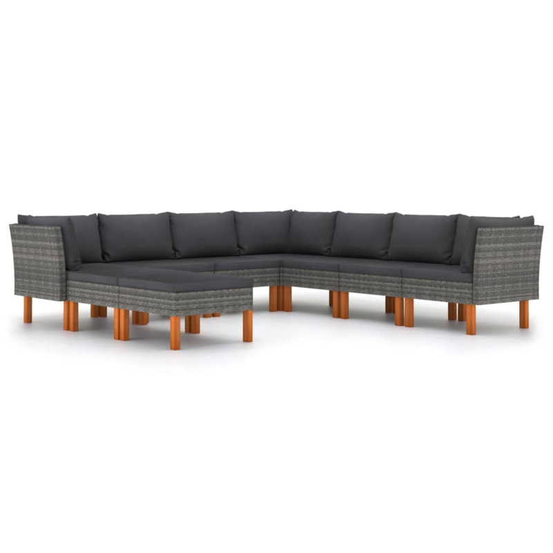 Ensemble modulaire de patio carré en eucalyptus de 23,6 po de large avec coussins Brause, 3x corner + 4x middle + 2x footrest