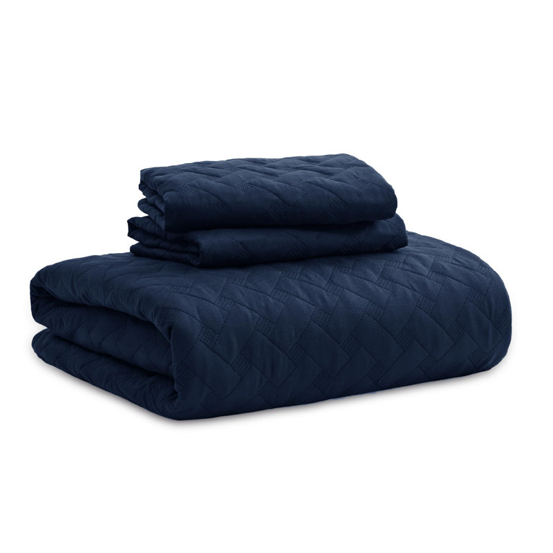 Bedsure Quilts Lightweight Bedspreads Basket Weave Pattern Comforter Coverlet, Navy, Queen Quilt + 2 Standard Shams