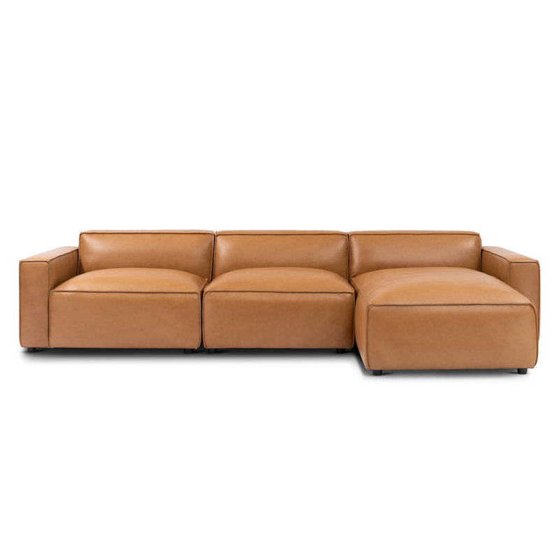 Canapé modulaire en cuir Hamall Nathan, Cuir véritable brun, Orienté à droite