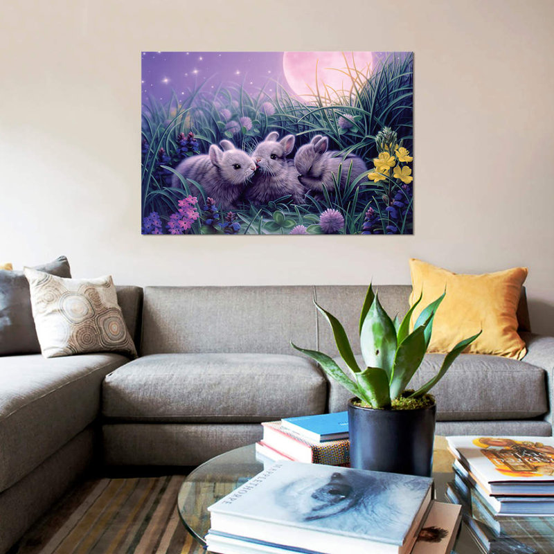 « moon bébés », impression sur toile, H 12 po x l 18 po x P 1,5 po, Toile tendue, Pas de tapis