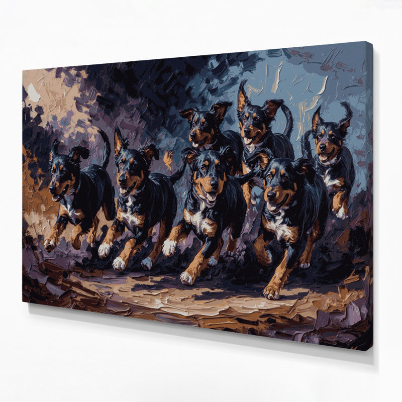 «Dogs Mudi», art mural sur toile mauve, H 11 po x l 14 po