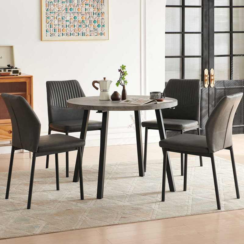 37-Inch Round Table With 4 Chairs, Dark Gray