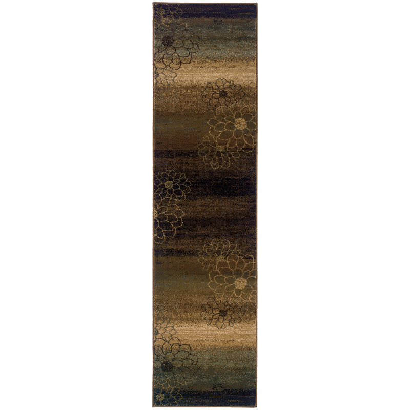 Tapis brun / beige à motif floral Geovany, Tapis de couloir 1 pi 10 po x 7 pi 6 po