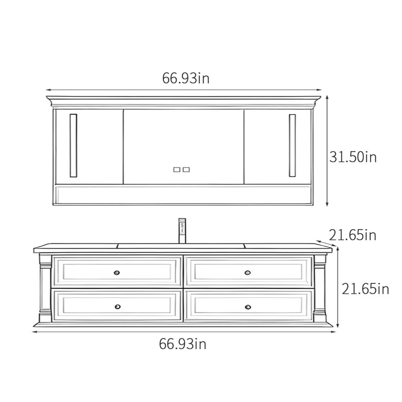 Retro simple American-style bathroom cabinet, 67", Black