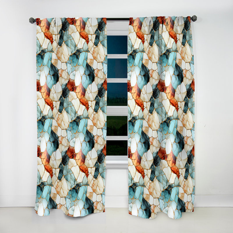 Multicolor Marble Mosaic Harmony Pattern - Glam Curtain - Velvet Room Darkening - 1 Panel, 52" W x 63" L