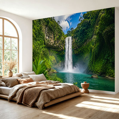 Papier peint adhésif autocollant cascade Hawaii, papier contact amovible pour salon, chambre à coucher H 69 po x l 96 po