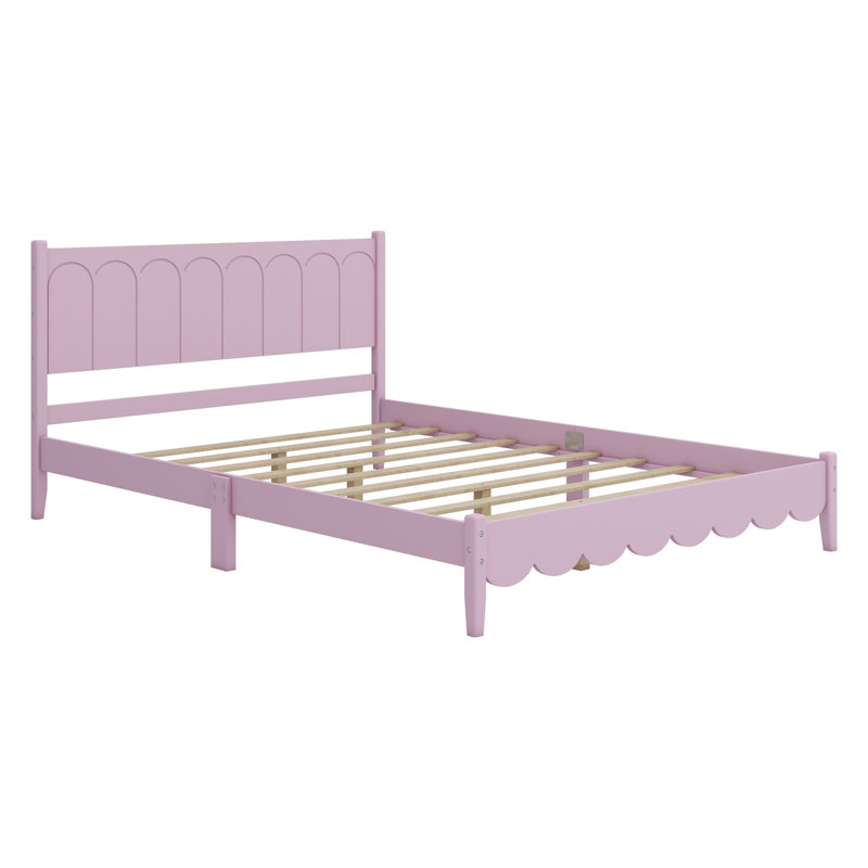 Retro Style Bed with Rectangular Headboard, Pink, Queen