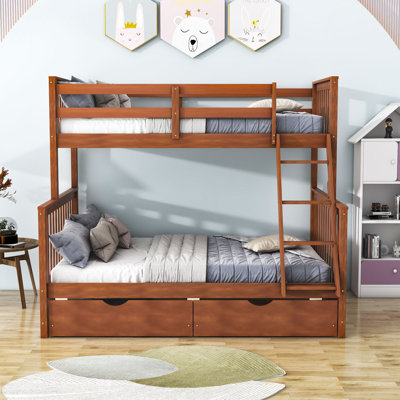 Twin Over Full Wooden Bunk Bed With 2 Drawers