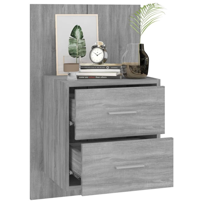 Jaiceon Wall-mounted Bedside Cabinet, Grey Sonoma