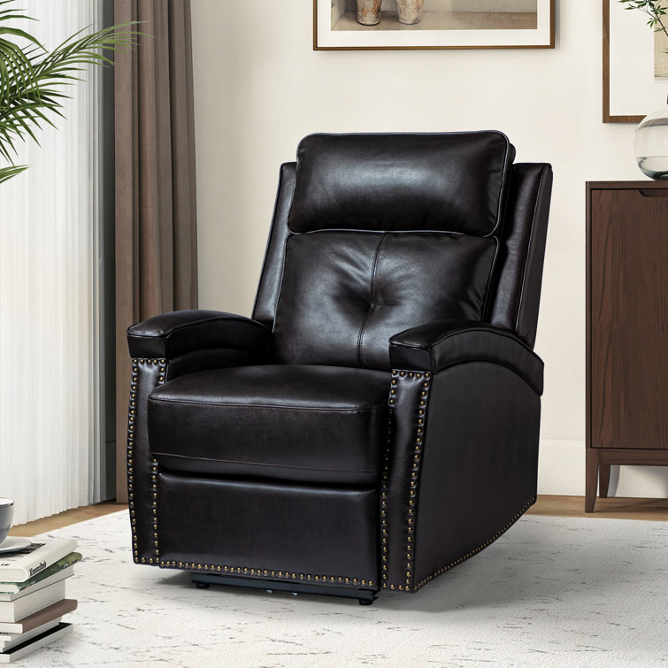 Avelino Genuine Leather Power Recliner with Nailhead Trim
