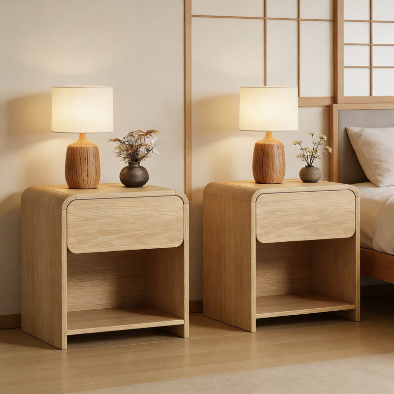Table de chevet moderne avec 2 tiroirs et tablette ouverte, table de chevet en bois pour chambre à coucher, table de bout avec rangement peu encombrant