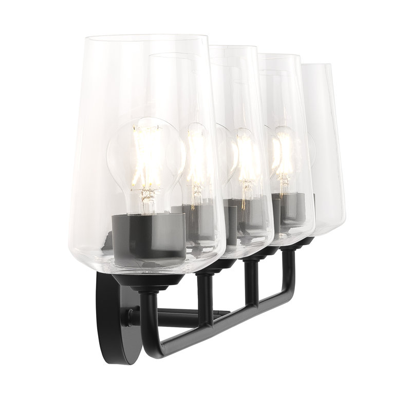 Celino Four-Light Bath & Vanity with Glass, Clear, Satin Black