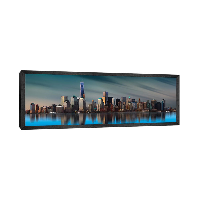 New York World Trade Center by Yi Liang - Panoramic Print on Canvas, 30.48 cm H x 91.44 cm W, Black Framed
