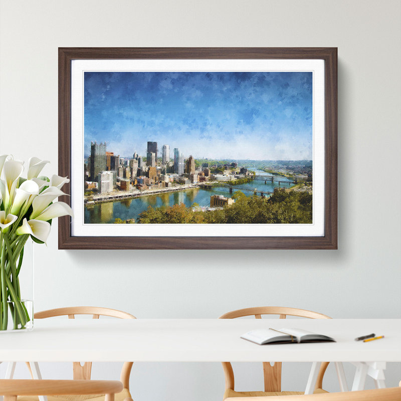 Skyline of Pittsburgh Pennsylvania - Picture Frame Painting Print, Walnut Framed, 45cm H x 63cm W x 2cm D