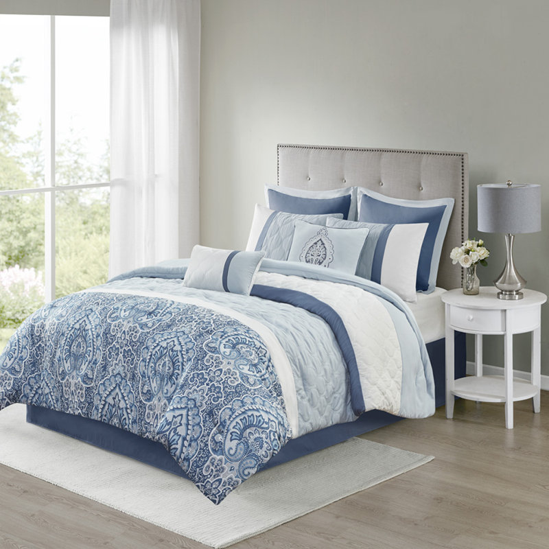 Ensemble d'édredon 8 pièces pour très grand lit, Édredon très grand et 7 pièces supplémentaires, Bleu