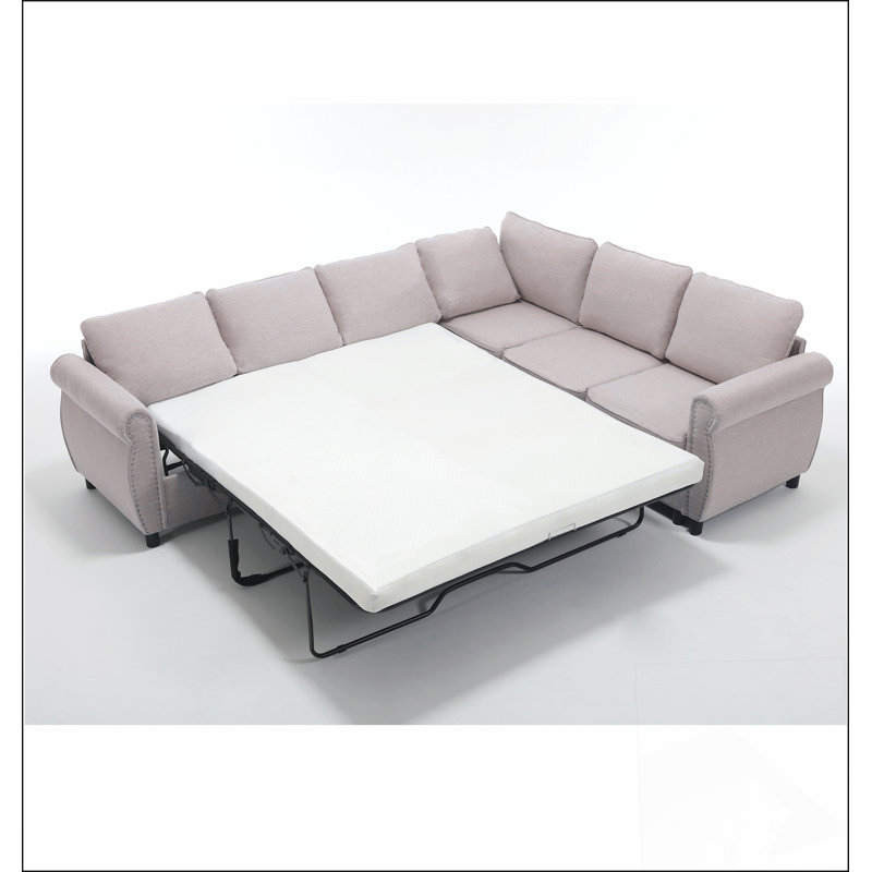 Canapé-lit: Canapé-lit modulaire à rivets en L coulissant 2 en 1 à 6 places (104 po), Beige