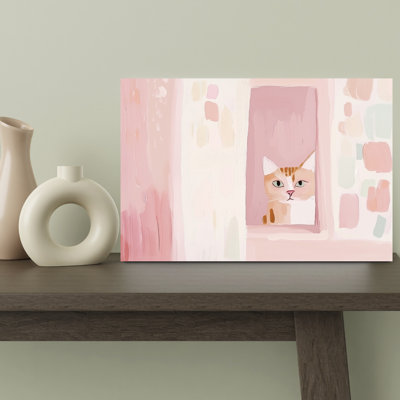 Sweet Peeking Cat Abstract Minimalist Modern Cat Portrait Architecture Wall Art Print 1 Piece Wrapped Canvas Wall Art