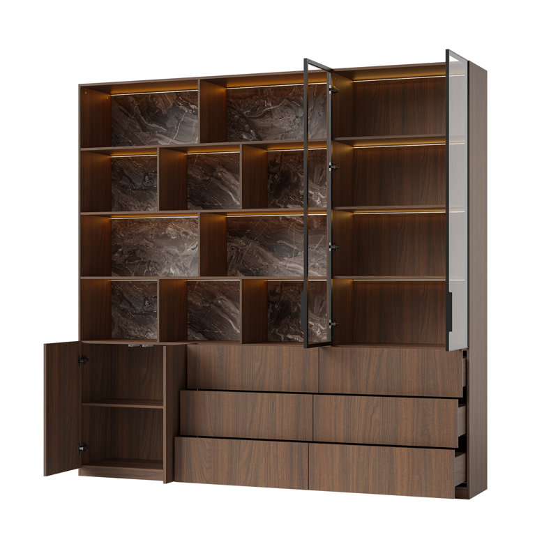 Bibliothèque 92,5 po H deux pièces avec éclairage DEL, Brown