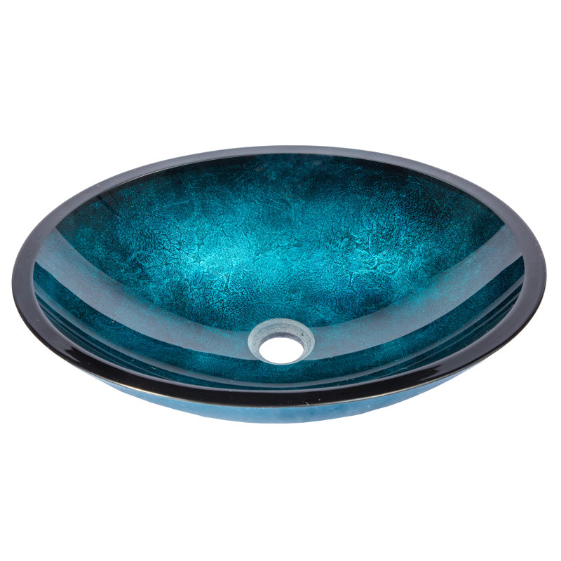 Eden Bath Turquoise Tempered Glass Oval Vessel Bathroom Sink