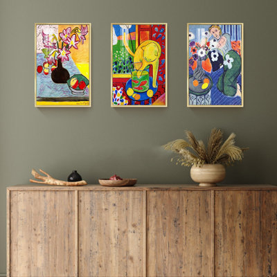 Matisse Canvas Wall Art Cat and Lily by Henri Matisse Set of 3 Metal Framed