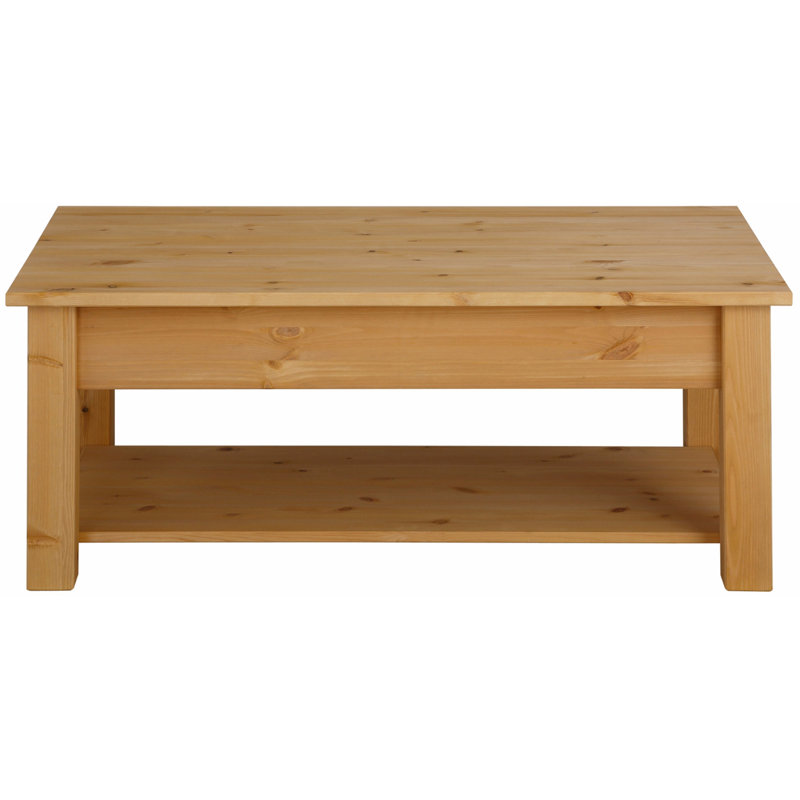 Alaine Solid Wood Four Leg Coffee Table with Storage, Natural