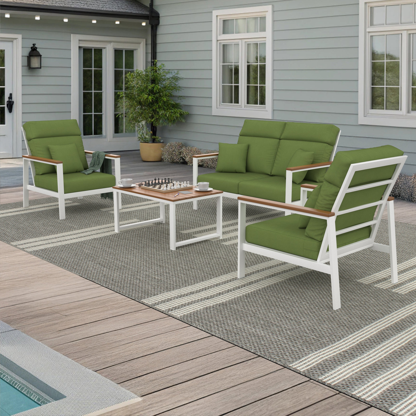 Townsend 4-Person Sunbrella® Patio Seating Group, Spectrum Cilantro, Brown