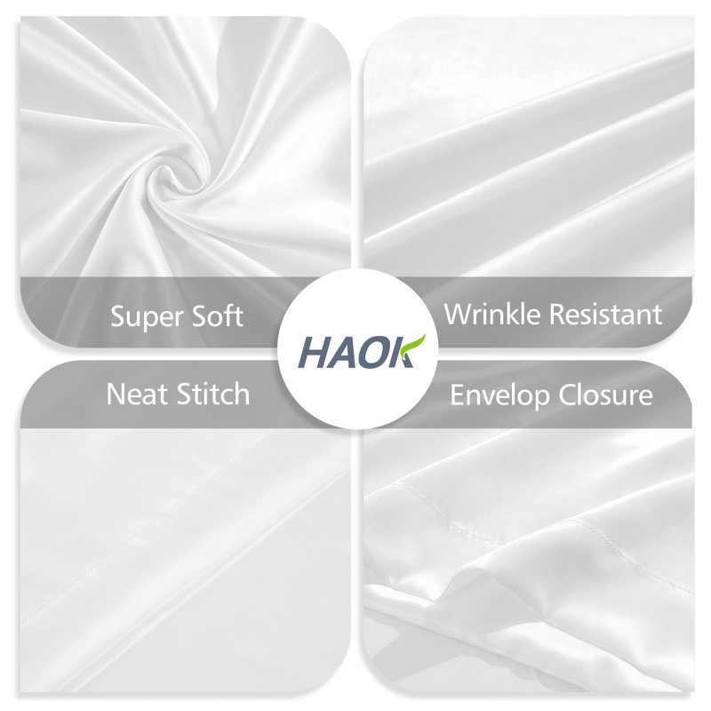 Taie d'oreiller en satin HAOK, Taies d'oreiller pour grand lit, Blanc