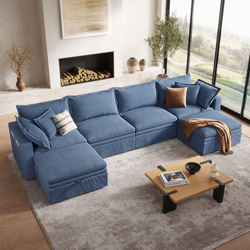 148" Cloud Couch, Oversized Modular Comfy Sofa for Living Room, U Shaped Sectional Couches with Detachable Sofa Cover, Storage Ottoman