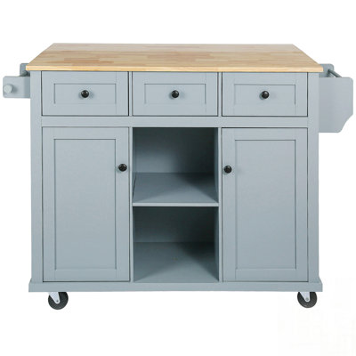 Versatile Kitchen Cart with Rubber Wood Drop-Leaf, Storage Cabinet, and 5 Wheels for Efficient Space Management