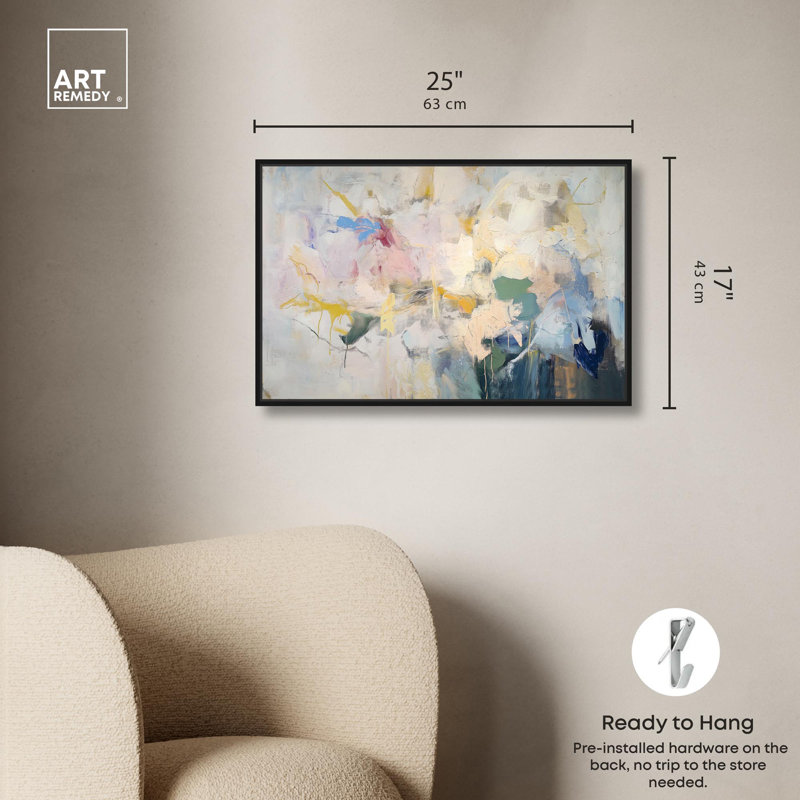 Toile parfaite situation pastel, art abstrait par Art Remedy, Cadre noir, H 17 po x l 25 po