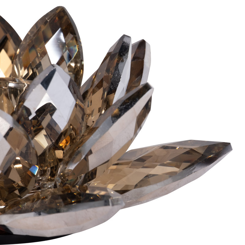 Iridescent Glass Crystal Lotus Votive Candle Holder, 3" H x 8.25" W x 8.25" D, Silver